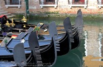 Gondolas parked in a side “street” in Venice