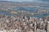 Wide aerial view of Manhattan and beyond
