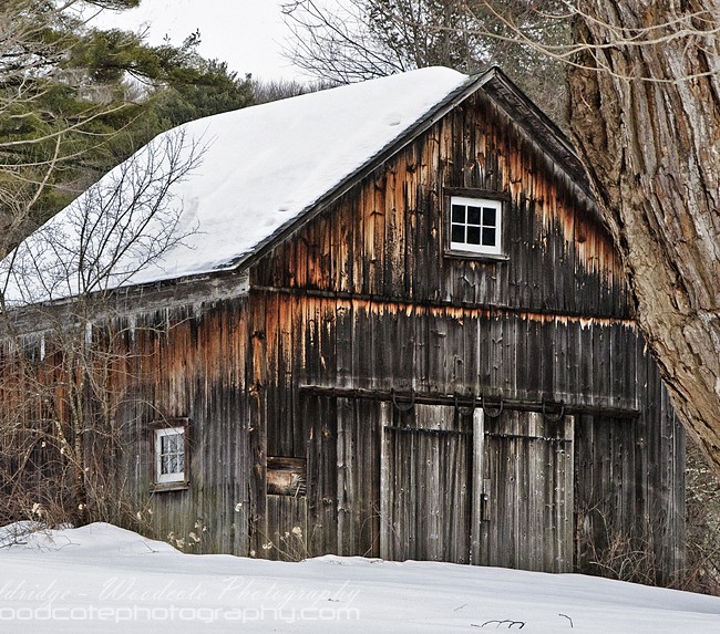 Rustic barn in winter in Cornwall Connecticut